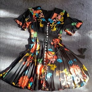 Floral Print Cinched Waist Dress
